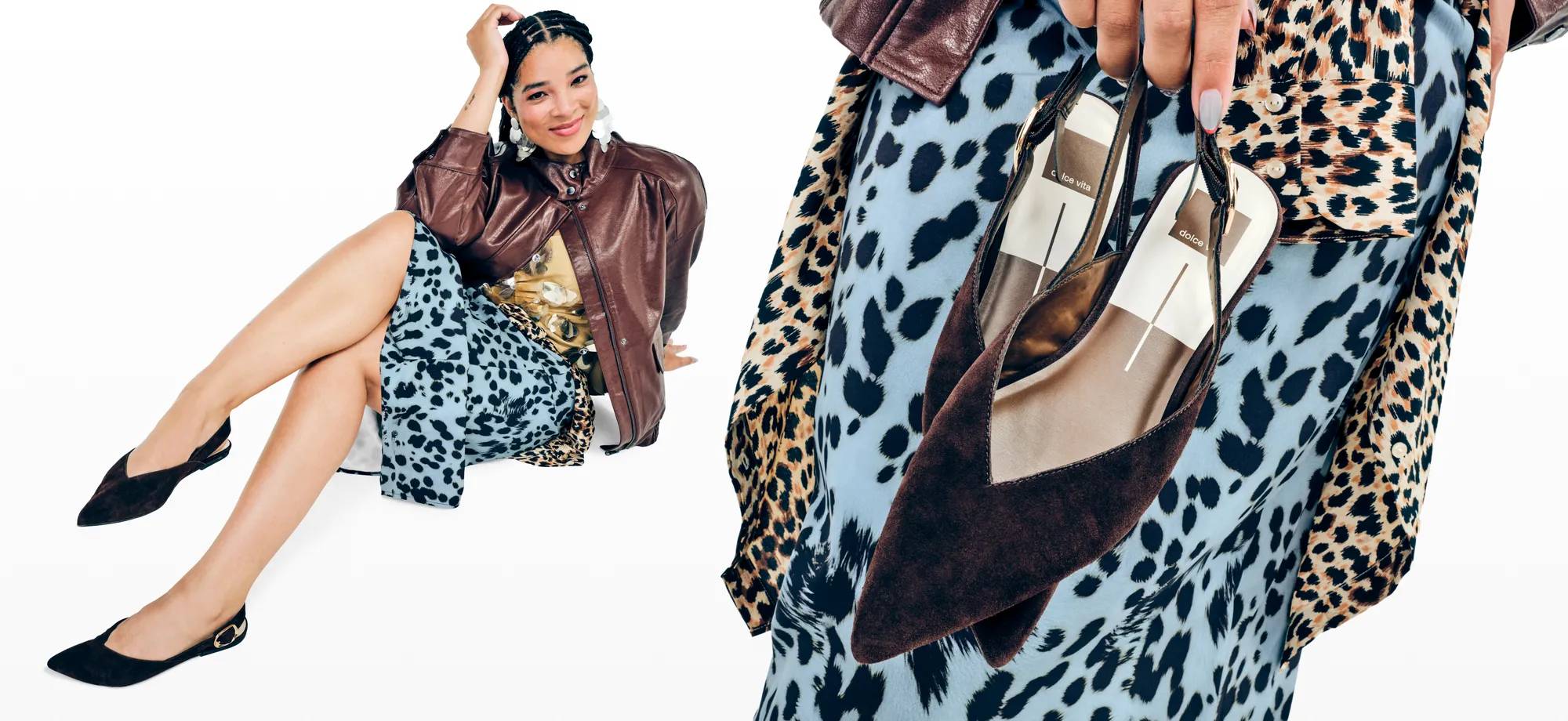 Women wearing a pair of suede print ankle boots.