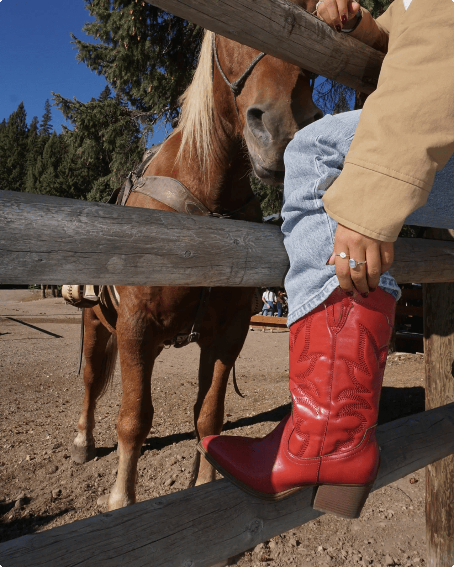 Featuring Alexe Godom wearing red cowboy boots.