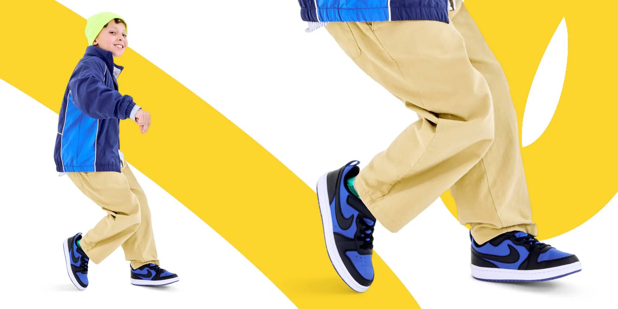 Kid wearing Nike Court Borough Low Recraft Sneaker in blue 594857.