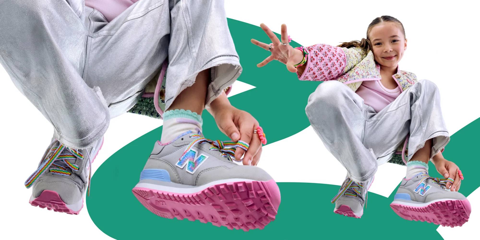 Kid wearing New Balance 515 Sneakers with colorful laces 598073.