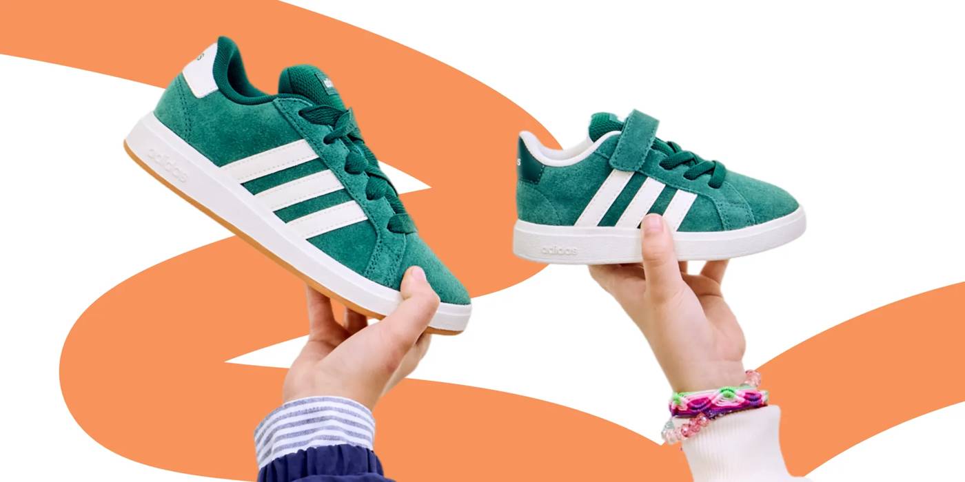 Kids' back-to-school styles featuring the adidas Grand Court 00s sneaker in both kids' youth and toddler sizing.