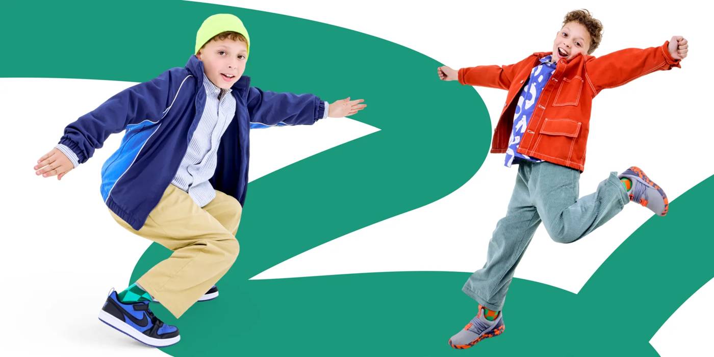 Two kids wearing the Nike Court Borough Low Recraft Sneaker 594858 and the Adidas Lite Racer Adapt 7.0 Slip-On Sneaker 596028.