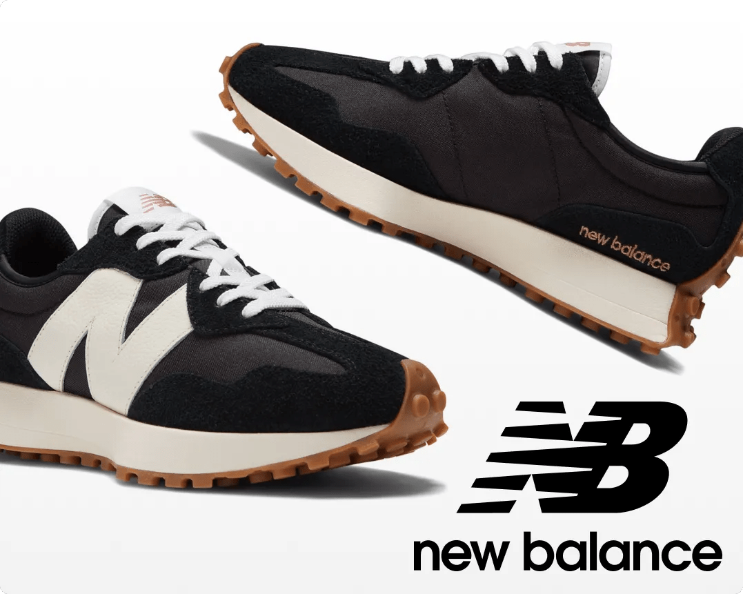 Featuring a black and white New Balance sneaker.