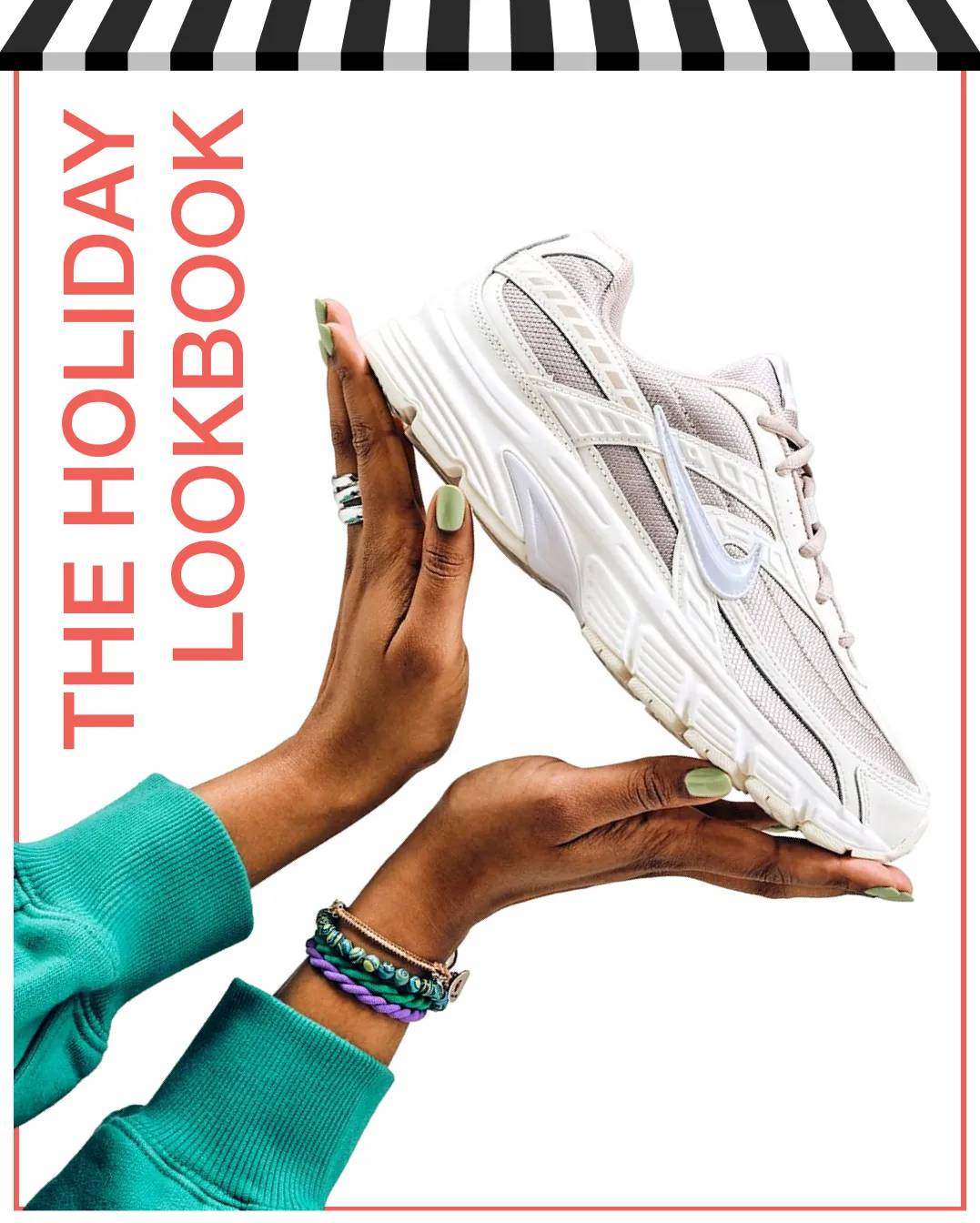 Featuring a pair of hands holding up a Nike sneaker