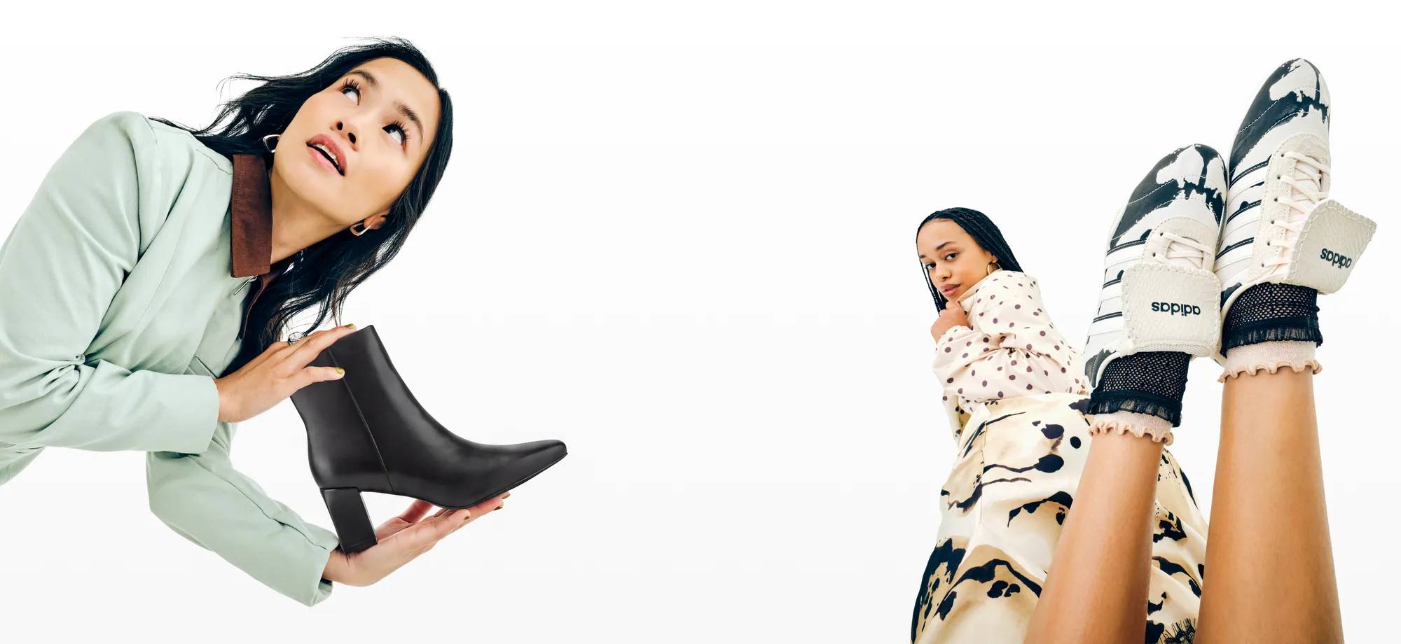 featuring two women with fall styles of shoes.