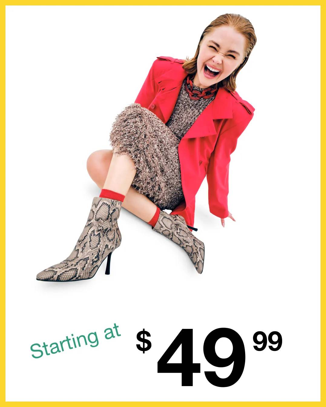 Featurng a woman wearing boots.