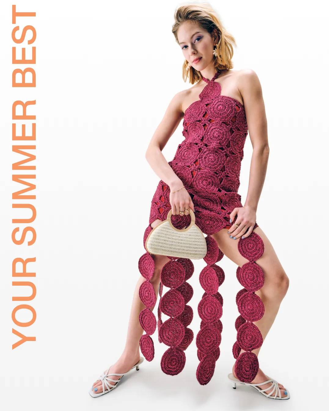 Featuring a woman wearing a dress, ready for a fancy occasion.