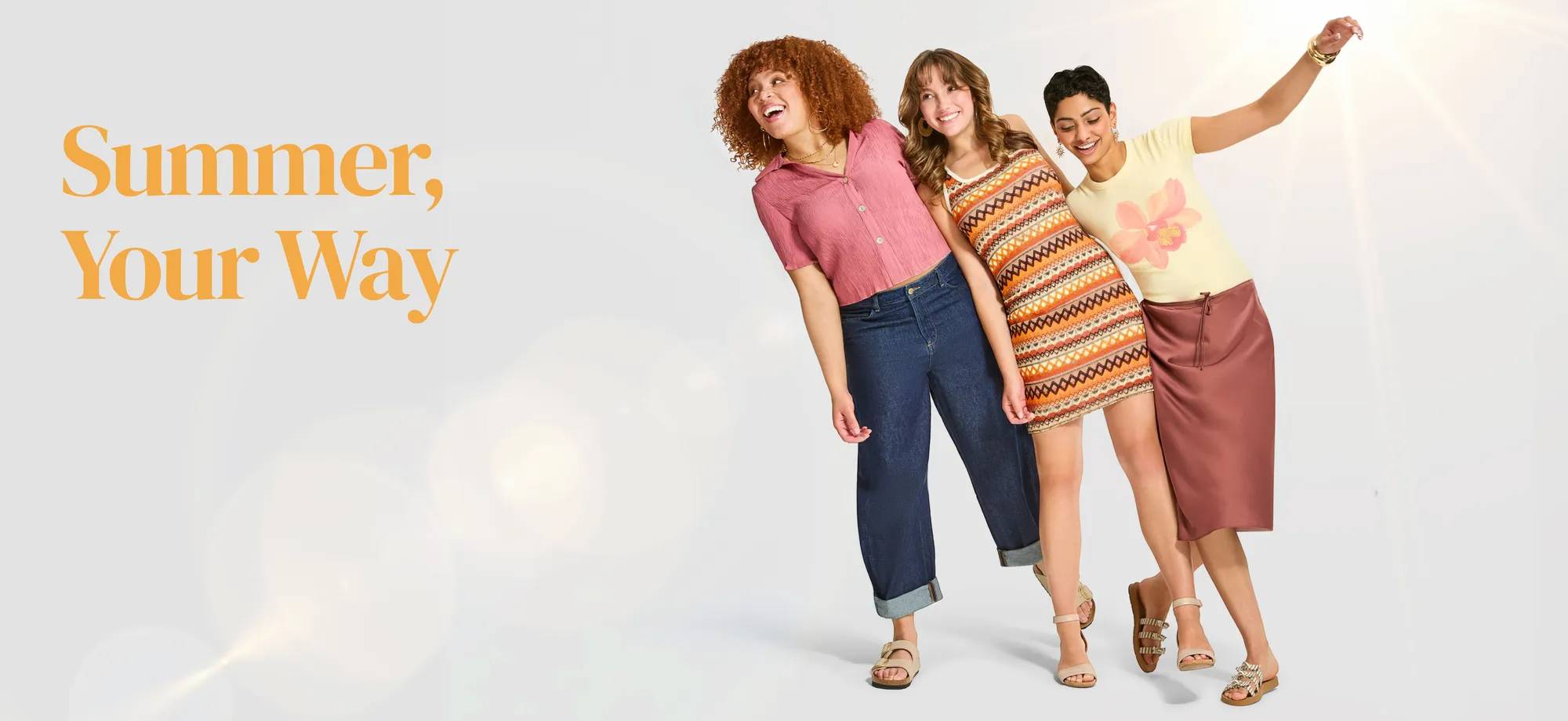 3 women leaning on one leg while wearing sandals