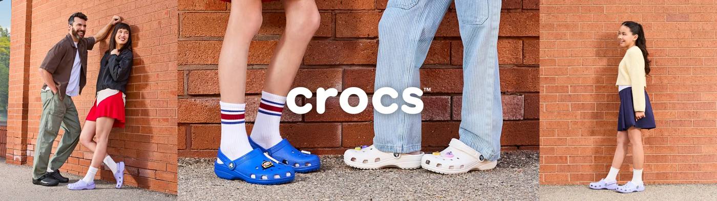 Family wearing different coloured Crocs clogs
