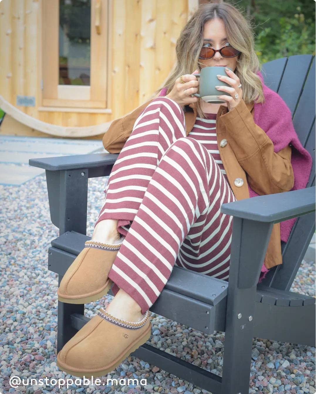 Influencer Sara Ballantyne wearing UGG slippers