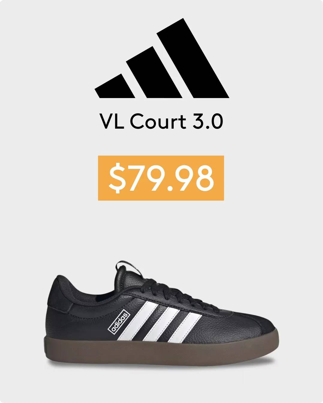 adidas Logo "VL Court 3.0 $79.98" with the sneaker in black