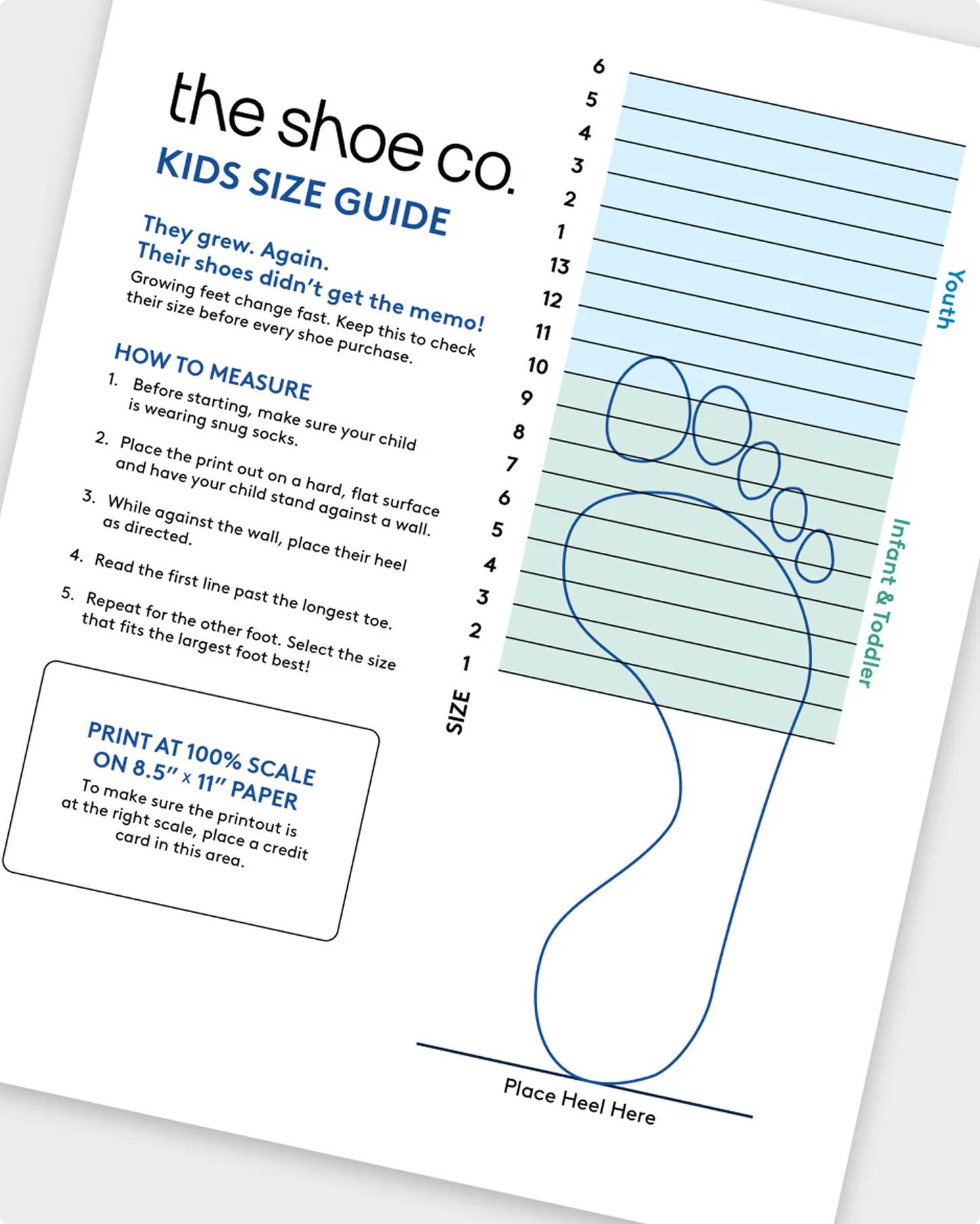 Click to print the kids' size guide free downloadable chart.