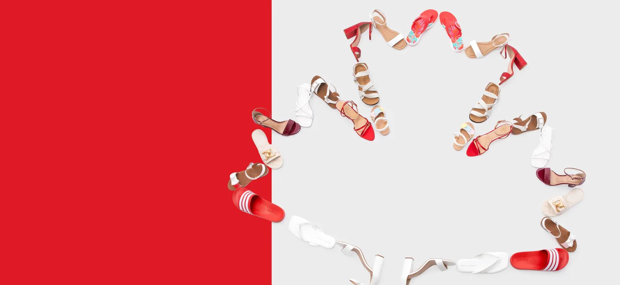 Red and white background with a maple leaf