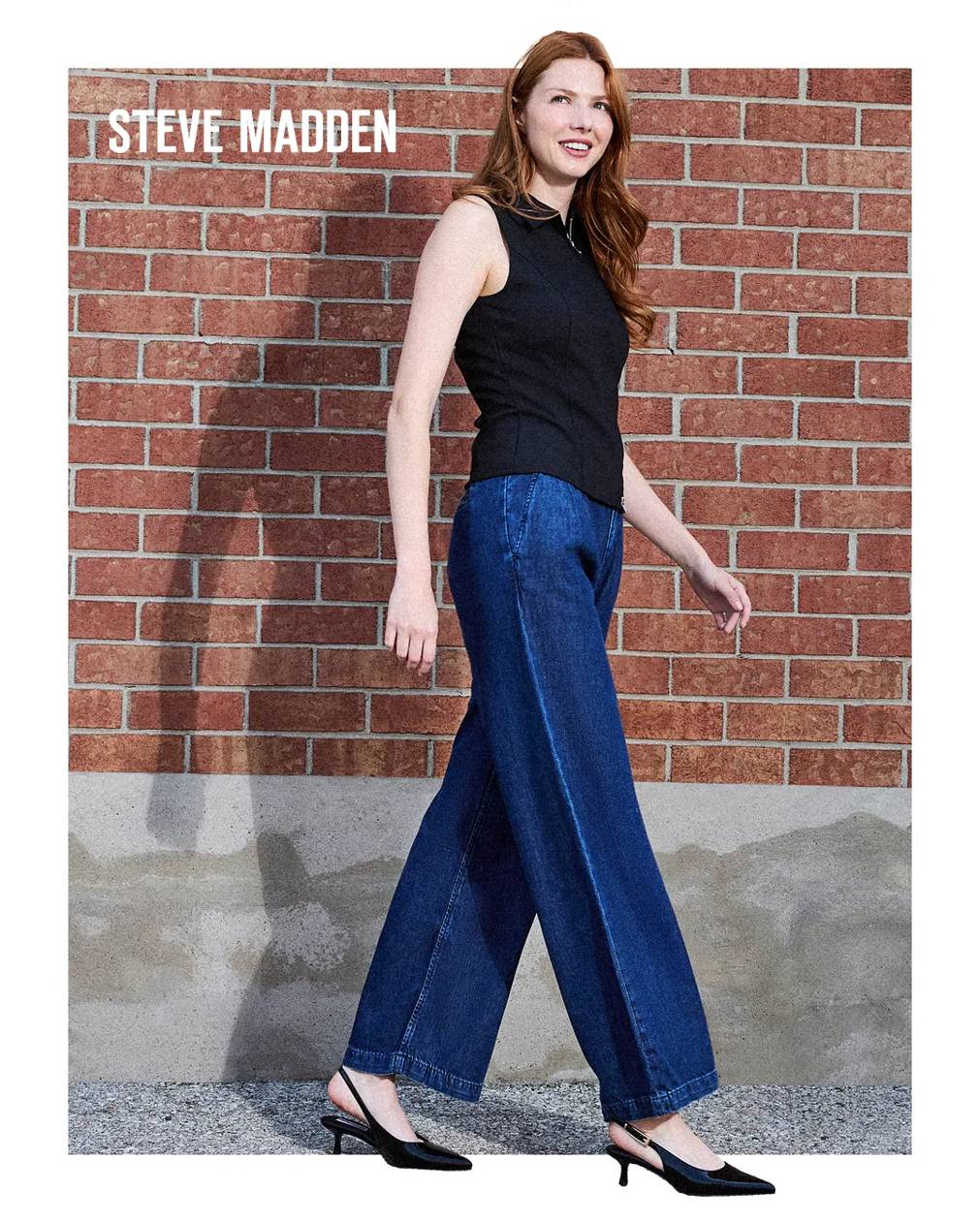 Woman in black slingback kitten heels