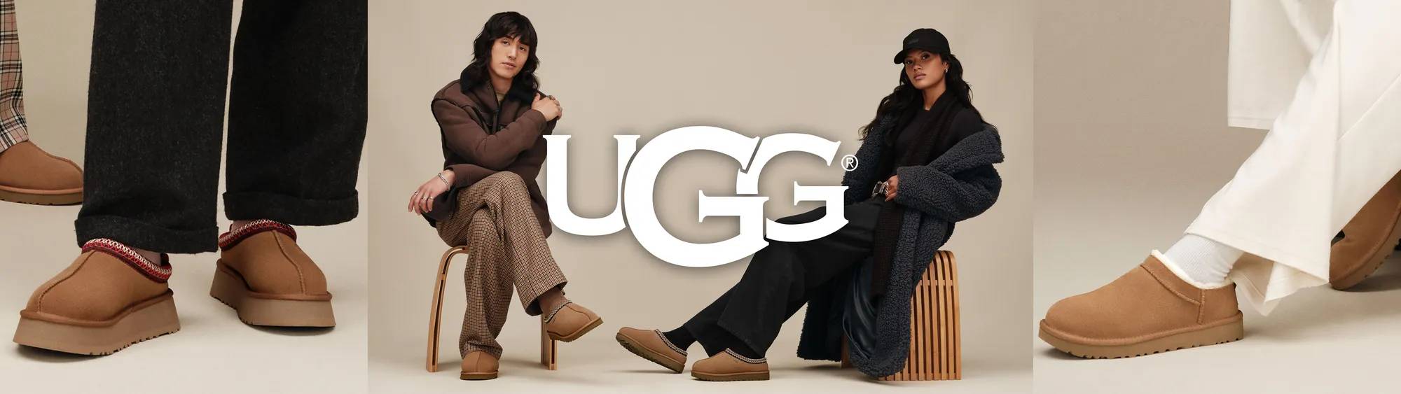 Model wearing tan UGG booties