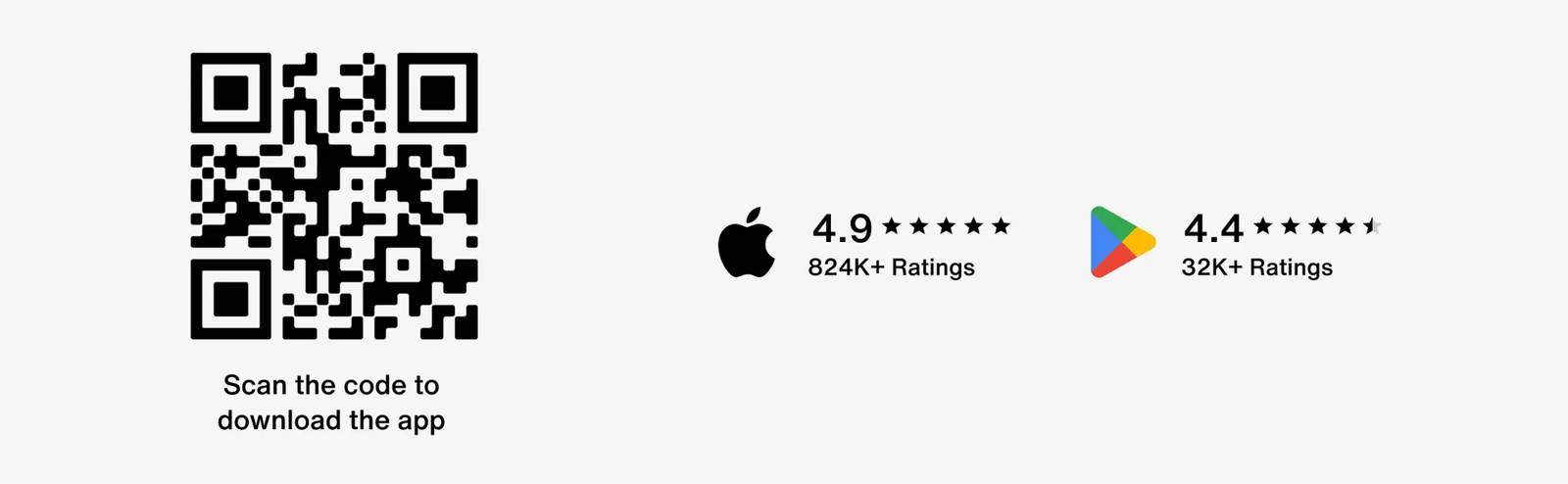 Scan the code to download the app today! Users rated us 4.9 stars in the app store and 4.4 stars in the google play store.