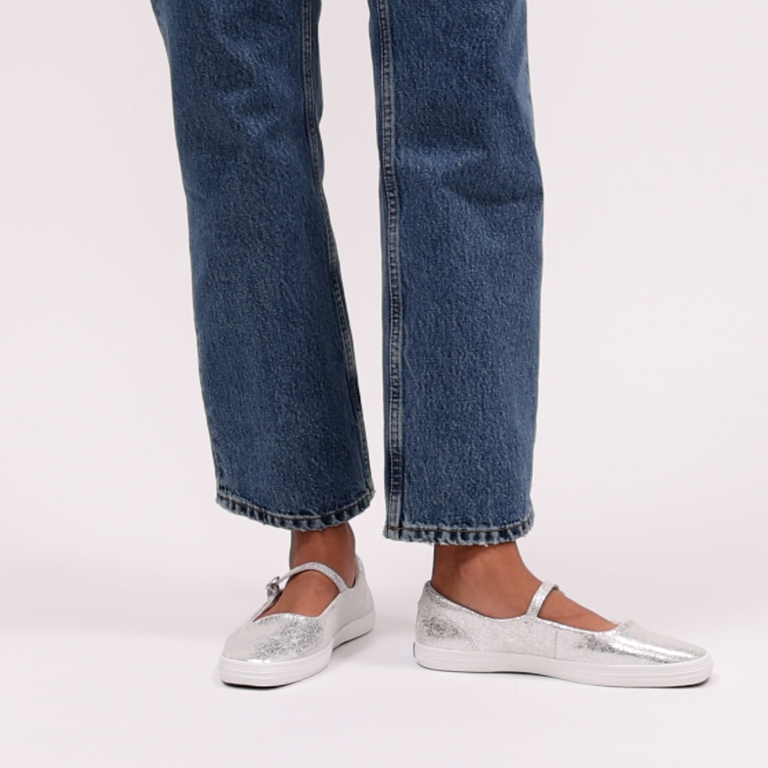 Square Toe Mary Jane Distressed Metallic Leather